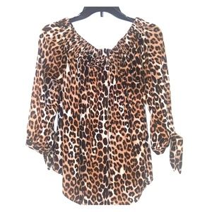 Off the shoulder leopard print blouse.